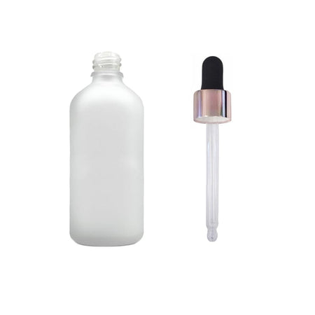 100ml Frosted Clear Glass Dropper Bottle with Black & Rose Gold Dropper