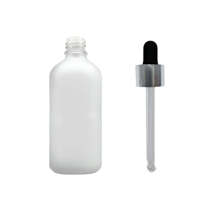 100ml Frosted Clear Glass Dropper Bottle with Black & Silver Dropper