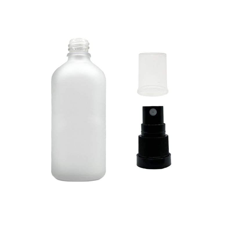 100ml Frosted Clear Glass Dropper Bottle with Black Tamper Evident Atomiser and Clear Over Cap (Type III)