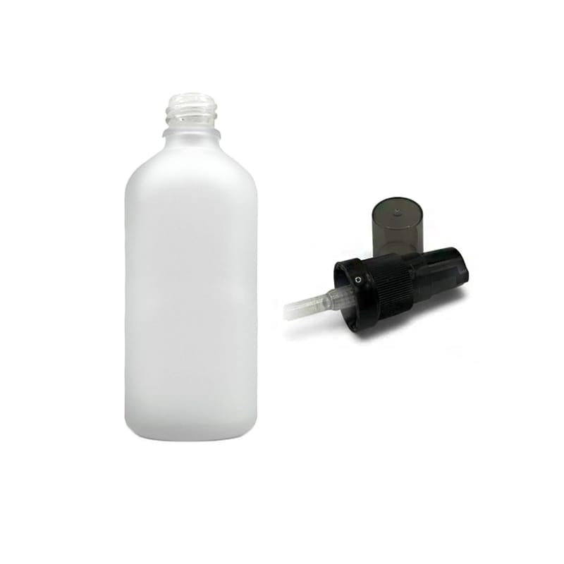 100ml Frosted Clear Glass Dropper Bottle with Black Tamper Evident Lotion Pump and Smoke Tinted Over Cap (Type III)