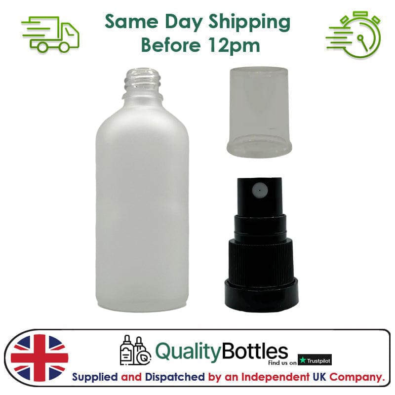 100ml Frosted Clear Glass Dropper Bottle with Black TE Atomiser - Pack of 12