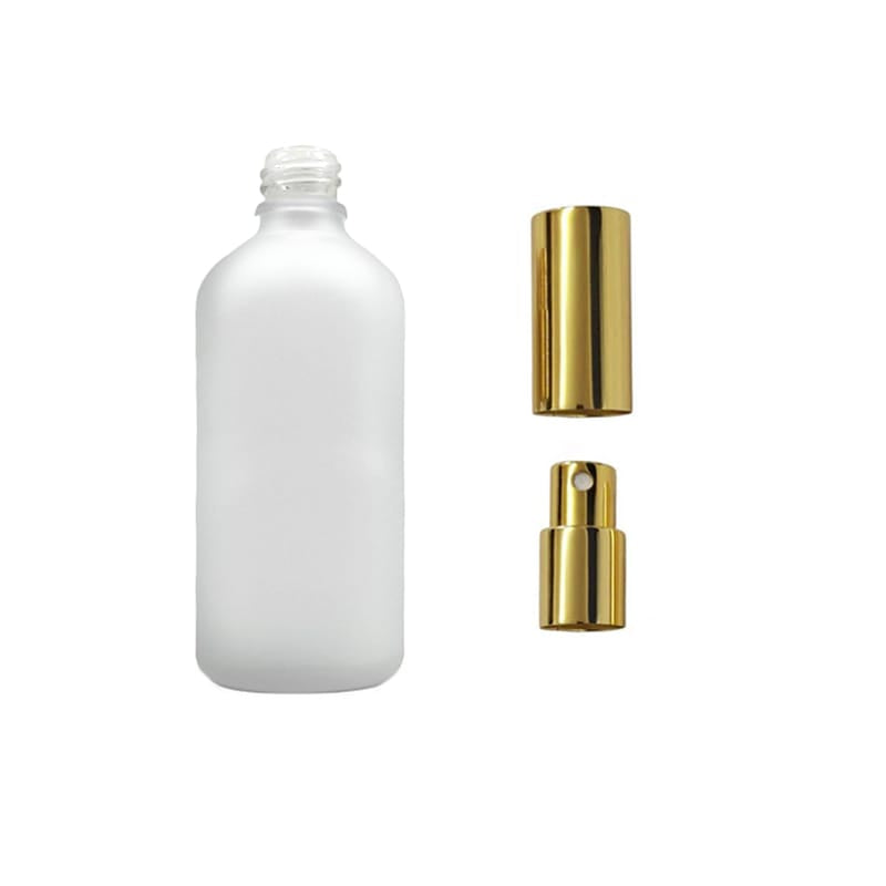 100ml Frosted Clear Glass Dropper Bottle with Gold Atomiser with Gold Over Cap