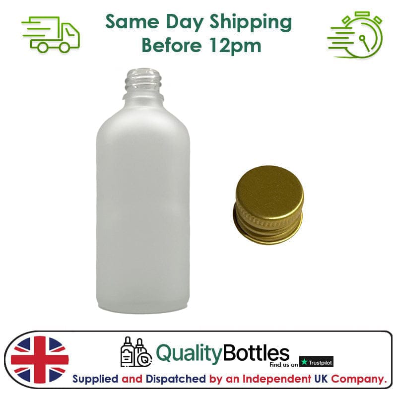 100ml Frosted Clear Glass Dropper Bottle with Gold DIN18 Cap - Pack of 12