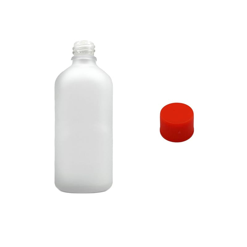 100ml Frosted Clear Glass Dropper Bottle with Red PP Wadded Cap DIN 18mm