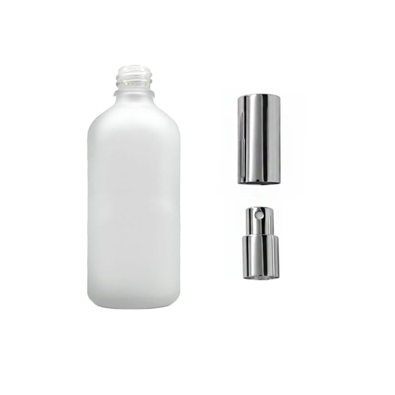100ml Frosted Clear Glass Dropper Bottle with Silver Atomiser with Silver Over Cap