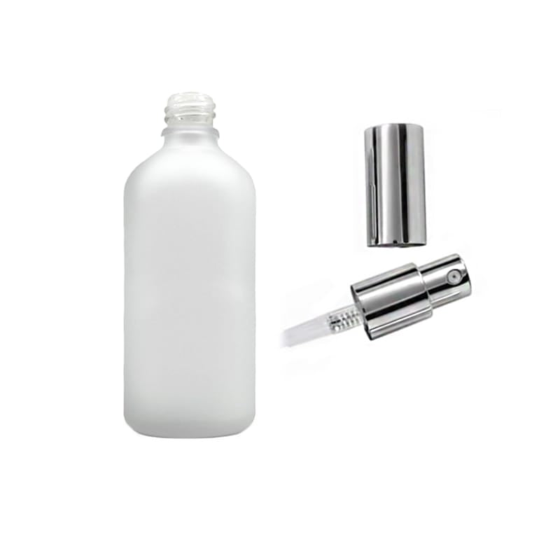 100ml Frosted Clear Glass Dropper Bottle with Silver Lotion Pump with Silver Over Cap