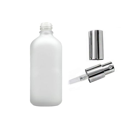 100ml Frosted Clear Glass Dropper Bottle with Silver Lotion Pump with Silver Over Cap