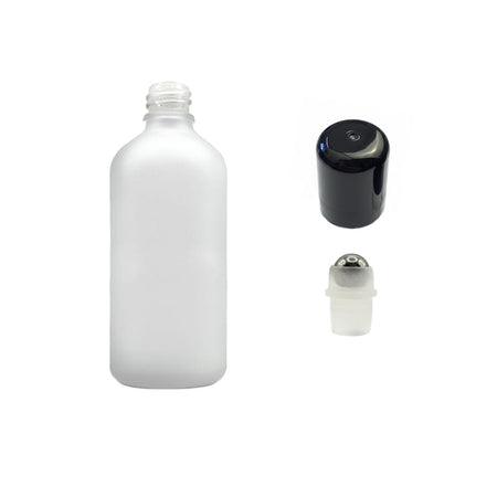 100ml Frosted Clear Glass Dropper Bottle with Stainless Steel Roller Ball with Plastic Black Cap