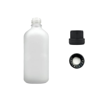 100ml Frosted Clear Glass Dropper Bottle with Tamper Evident Ribbed Black Cap and EPE Liner (Type III)