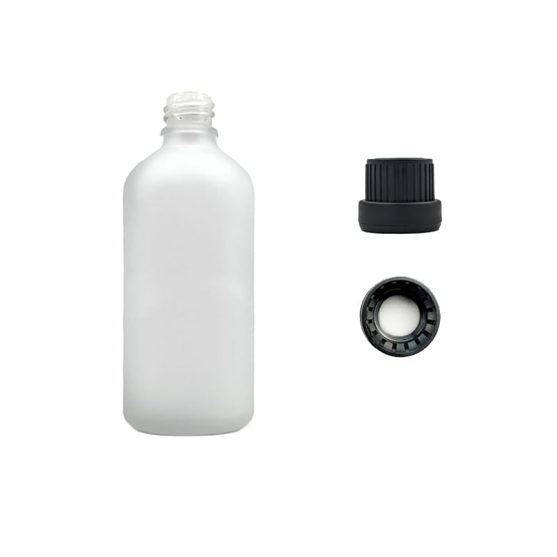 100ml Frosted Clear Glass Dropper Bottle with Tamper Evident Ribbed Black Cap and EPE Liner (Type III)