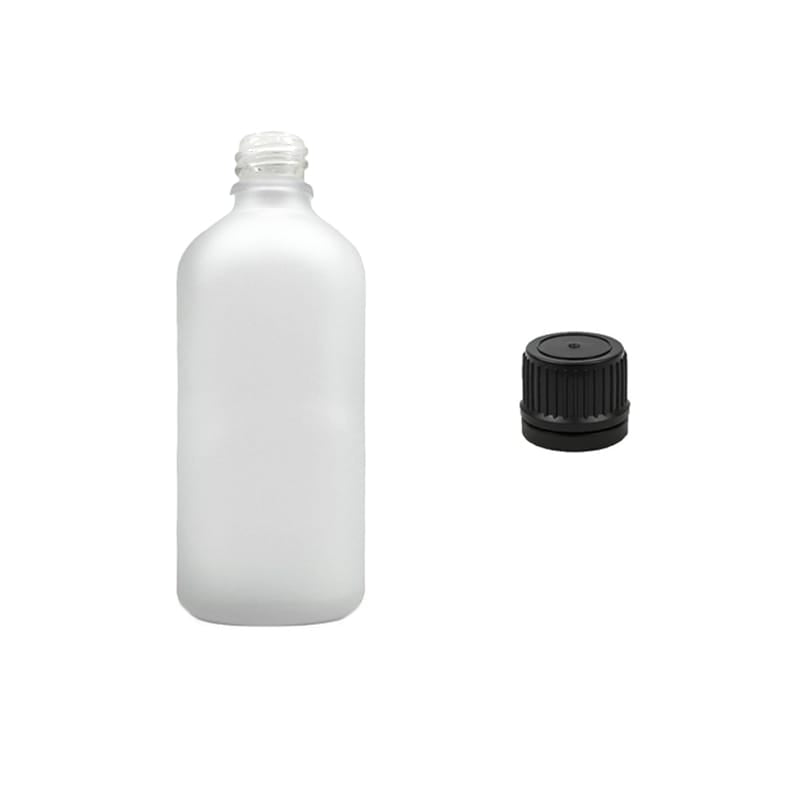 100ml Frosted Clear Glass Dropper Bottle with Tamper Evident Ribbed Black Cap (Type II)
