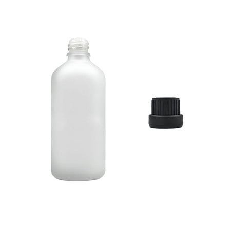 100ml Frosted Clear Glass Dropper Bottle with Tamper Evident Ribbed Black Cap (Type III)