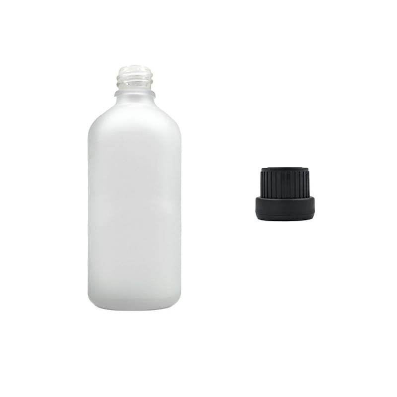 100ml Frosted Clear Glass Dropper Bottle with Tamper Evident Ribbed Black Cap (Type III)