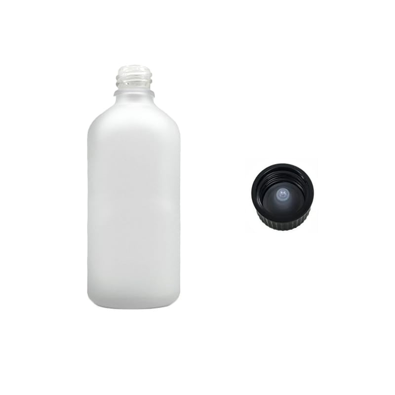 100ml Frosted Clear Glass Dropper Bottle with Urea Black Cap with Polycone Insert DIN 18mm