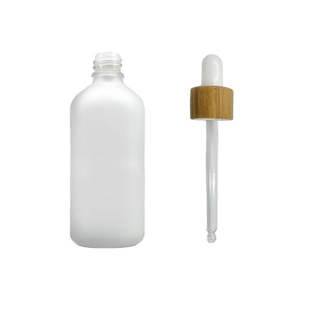 100ml Frosted Clear Glass Dropper Bottle with White Bamboo Dropper