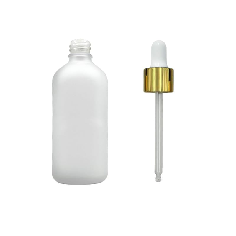 100ml Frosted Clear Glass Dropper Bottle with White & Gold Dropper