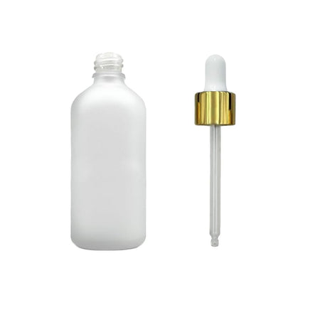 100ml Frosted Clear Glass Dropper Bottle with White & Gold Dropper