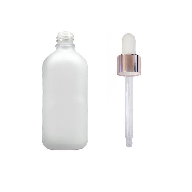 100ml Frosted Clear Glass Dropper Bottle with White & Rose Gold Dropper