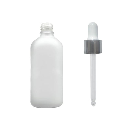 100ml Frosted Clear Glass Dropper Bottle with White & Silver Dropper