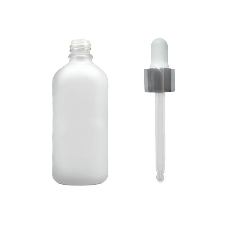 100ml Frosted Clear Glass Dropper Bottle with White & Silver Dropper