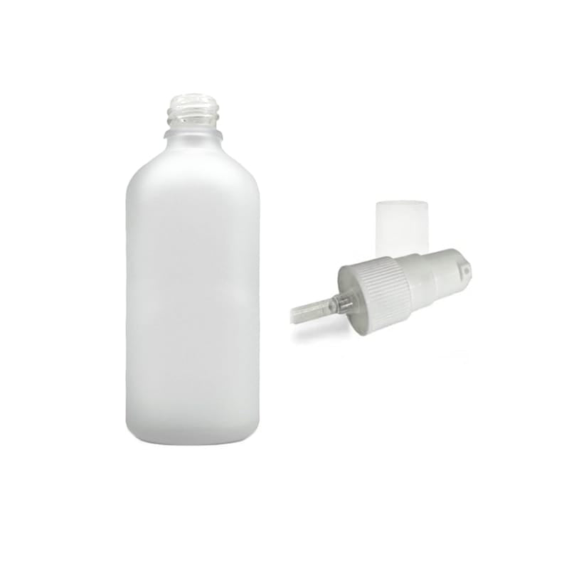 100ml Frosted Clear Glass Dropper Bottle with White Tamper Evident Lotion Pump and Clear Over Cap (Type III)