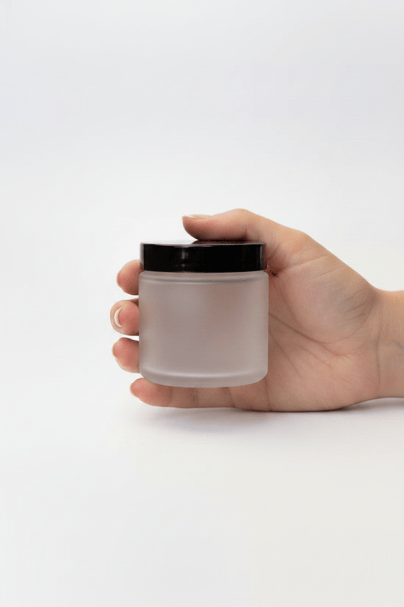 100ml Frosted Clear Glass Jar with Black ABS Plastic Lid