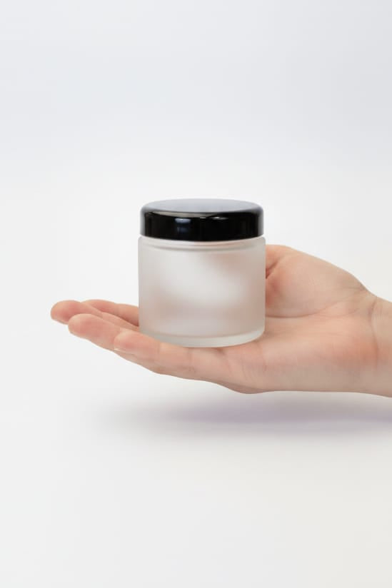 100ml Frosted Clear Glass Jar with Premium Gloss Black SAN Lid