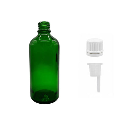100ml Green Glass Dropper Bottle with 0.6mm Dripper Insert and Tamper Evident White Cap (Type II)