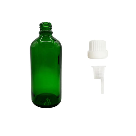 100ml Green Glass Dropper Bottle with 0.6mm Dripper Insert and Tamper Evident White Cap (Type III)