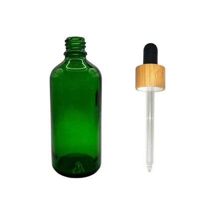 100ml Green Glass Dropper Bottle with Black Bamboo Dropper