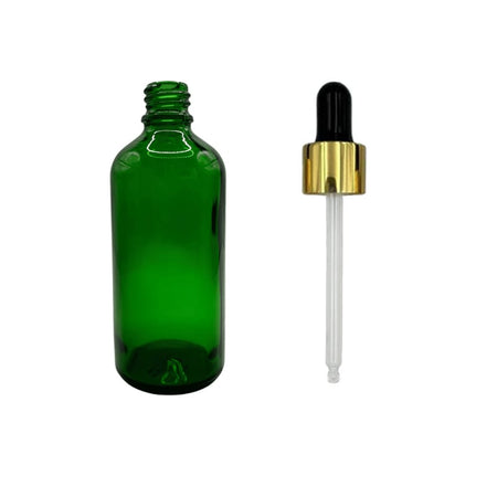 100ml Green Glass Dropper Bottle with Black & Gold Dropper