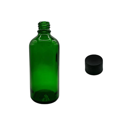 100ml Green Glass Dropper Bottle with Black PP Wadded Cap DIN 18mm