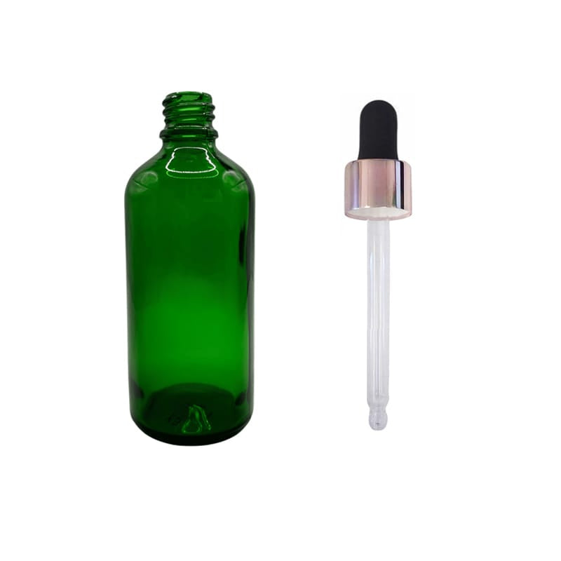 100ml Green Glass Dropper Bottle with Black & Rose Gold Dropper