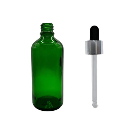 100ml Green Glass Dropper Bottle with Black & Silver Dropper