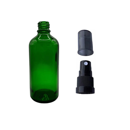 100ml Green Glass Dropper Bottle with Black Tamper Evident Atomiser and Smoke Tinted Over Cap (Type III)
