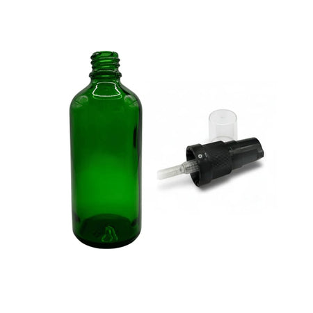 100ml Green Glass Dropper Bottle with Black Tamper Evident Lotion Pump and Clear Over Cap (Type III)