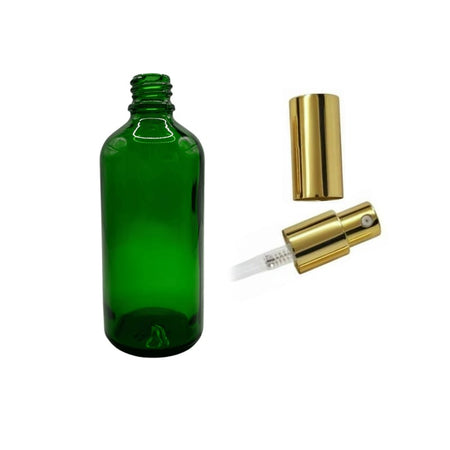 100ml Green Glass Dropper Bottle with Gold Lotion Pump with Gold Over Cap