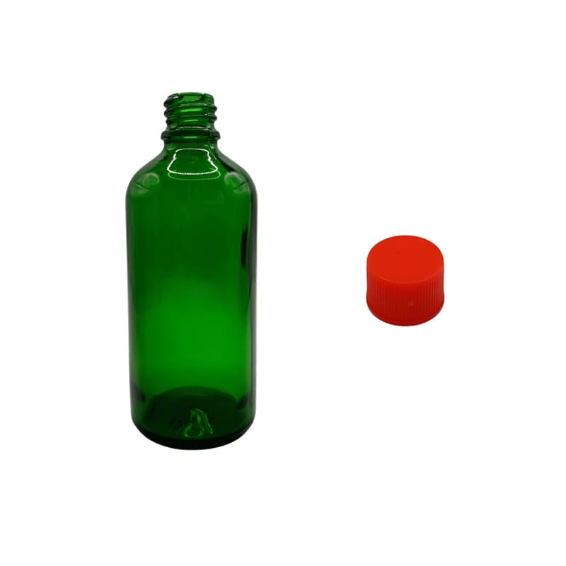 100ml Green Glass Dropper Bottle with Red PP Wadded Cap DIN 18mm