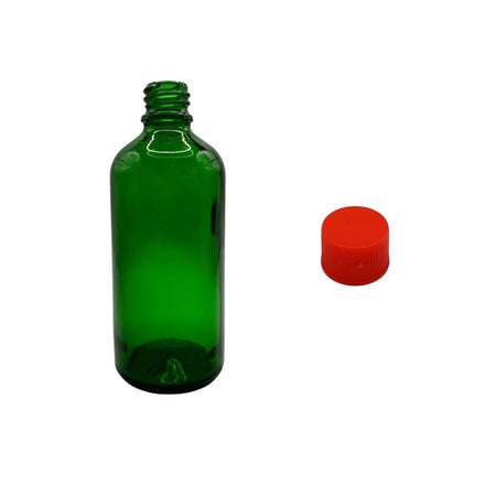 100ml Green Glass Dropper Bottle with Red PP Wadded Cap DIN 18mm