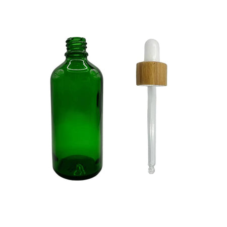 100ml Green Glass Dropper Bottle with White Bamboo Dropper