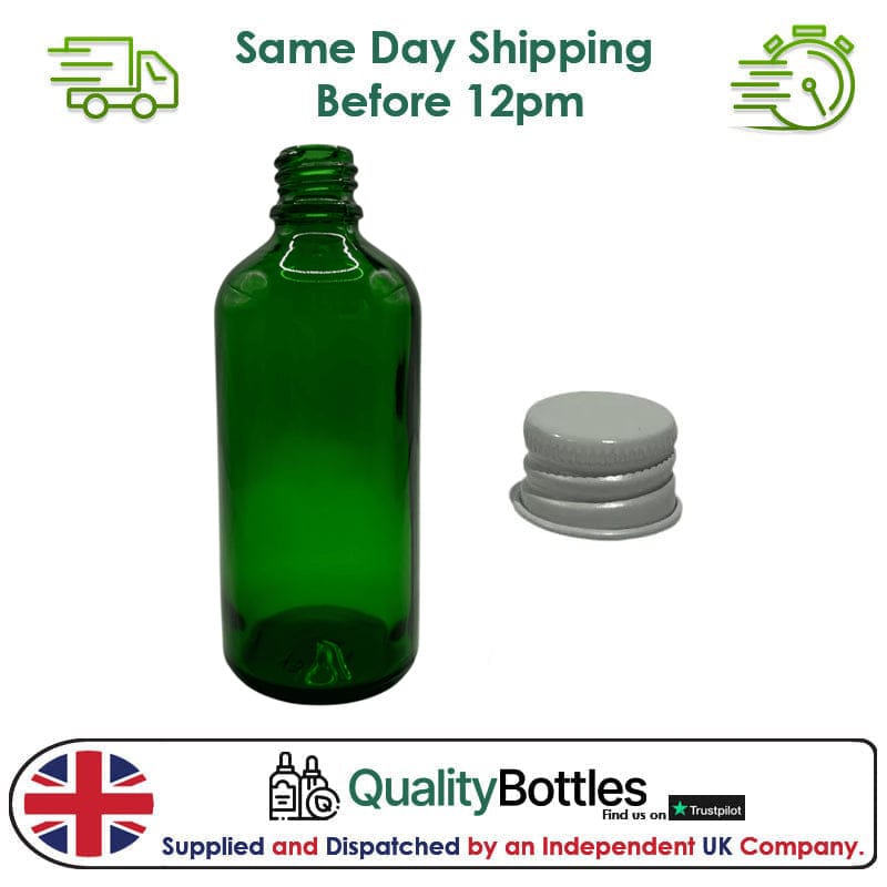100ml Green Glass Dropper Bottle with White DIN18 Cap - Pack of 12