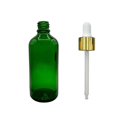 100ml Green Glass Dropper Bottle with White & Gold Dropper