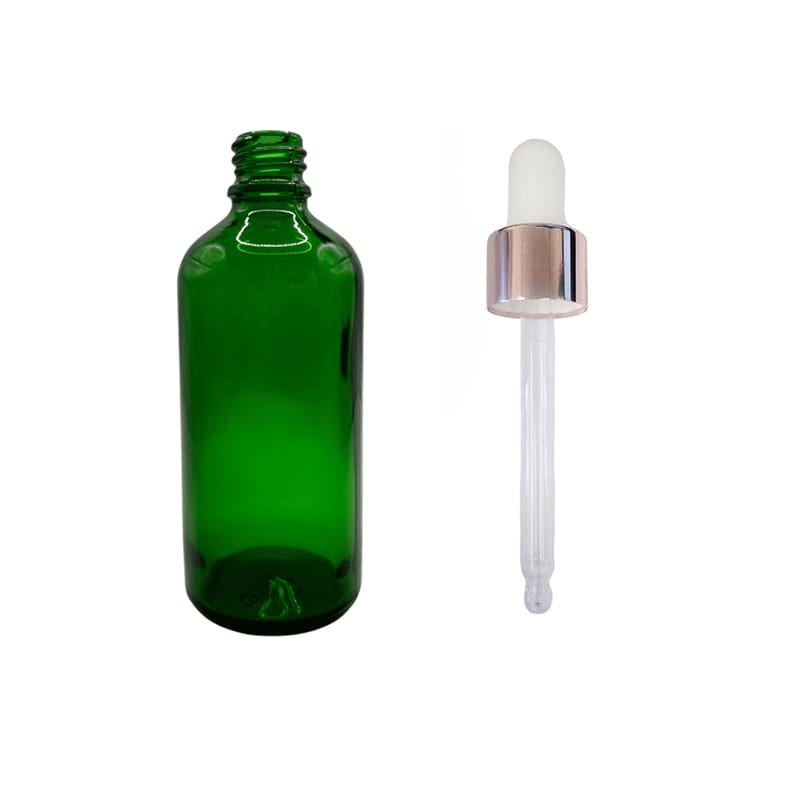 100ml Green Glass Dropper Bottle with White & Rose Gold Dropper