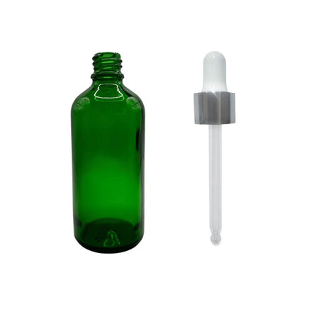 100ml Green Glass Dropper Bottle with White & Silver Dropper