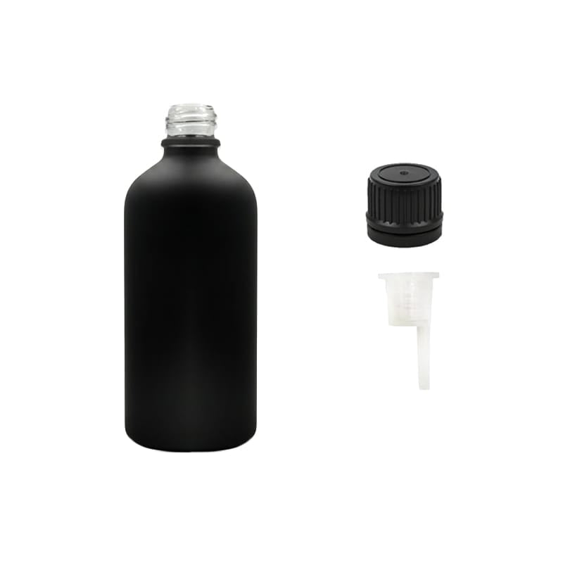 100ml Matte Black Glass Dropper Bottle with 0.6mm Dripper Insert and Tamper Evident Black Cap (Type II)