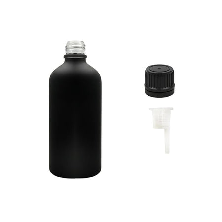 100ml Matte Black Glass Dropper Bottle with 0.6mm Dripper Insert and Tamper Evident Black Cap (Type II)