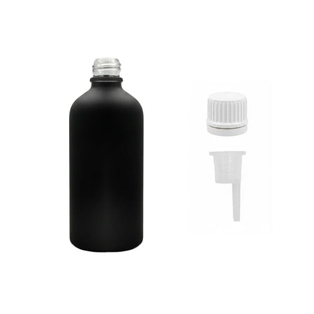 100ml Matte Black Glass Dropper Bottle with 0.6mm Dripper Insert and Tamper Evident White Cap (Type II)