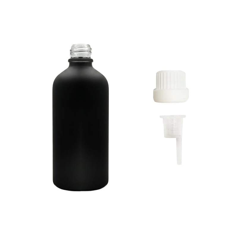 100ml Matte Black Glass Dropper Bottle with 0.6mm Dripper Insert and Tamper Evident White Cap (Type III)