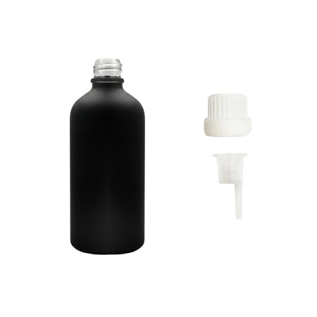 100ml Matte Black Glass Dropper Bottle with 0.6mm Dripper Insert and Tamper Evident White Cap (Type III)