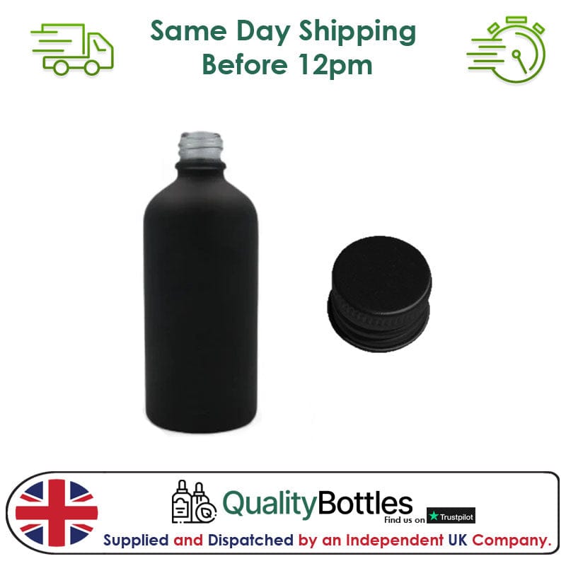 100ml Matte Black Glass Dropper Bottle with Black DIN18 Cap - Pack of 12